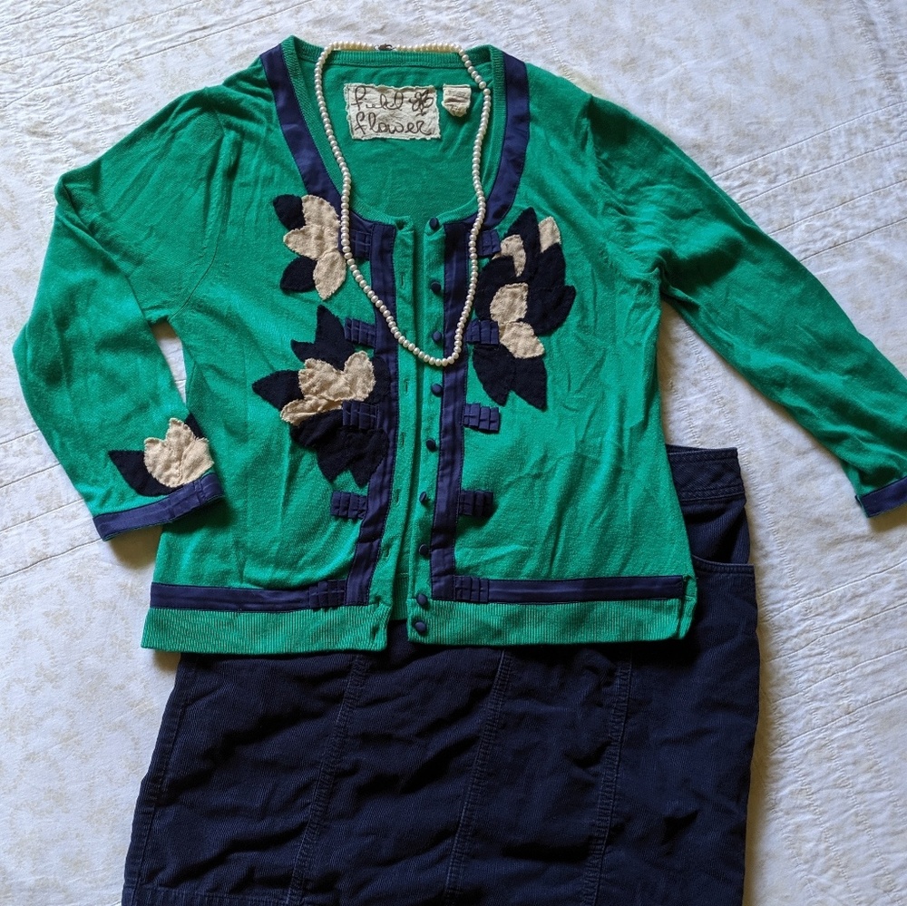 Anthropologie Field Flower 3/4 sleeve cardigan